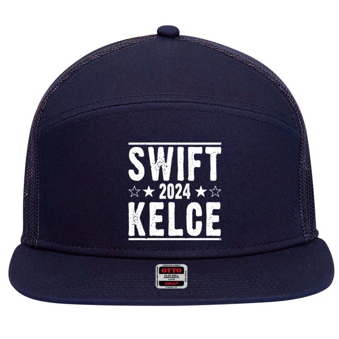 Swift Kelce 2024 Election Funny 7 Panel Mesh Trucker Snapback Hat