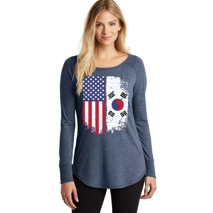 South Korean American Flag Korea Usa America Gift Women's Perfect Tri Tunic Long Sleeve Shirt