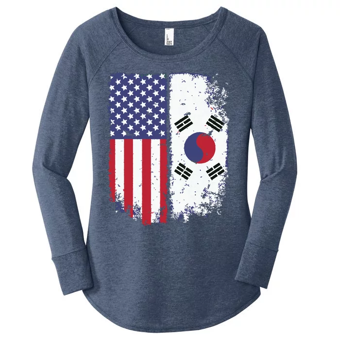 South Korean American Flag Korea Usa America Gift Women's Perfect Tri Tunic Long Sleeve Shirt