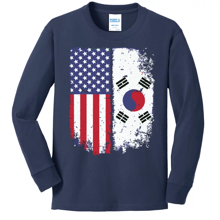 South Korean American Flag Korea Usa America Gift Kids Long Sleeve Shirt