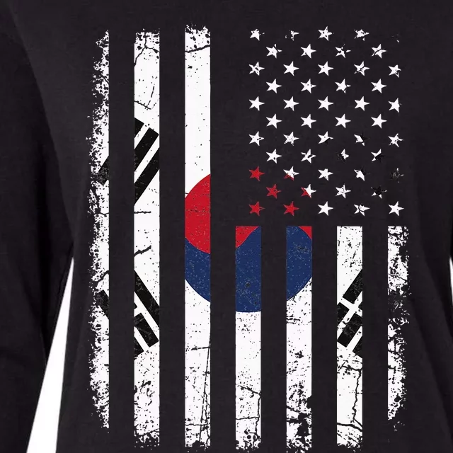 South Korean American Flag South Korea America Pride Womens Cotton Relaxed Long Sleeve T-Shirt