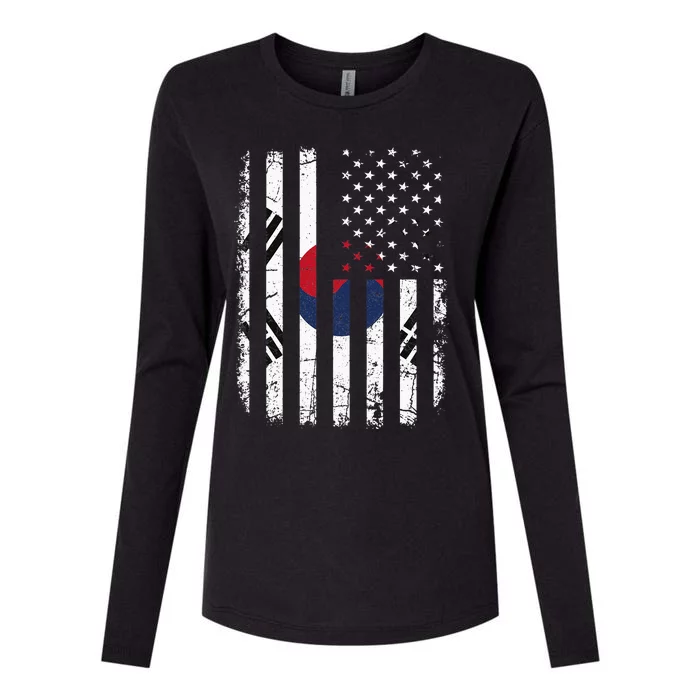 South Korean American Flag South Korea America Pride Womens Cotton Relaxed Long Sleeve T-Shirt