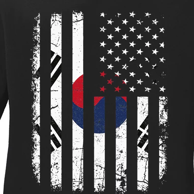 South Korean American Flag South Korea America Pride Ladies Long Sleeve Shirt