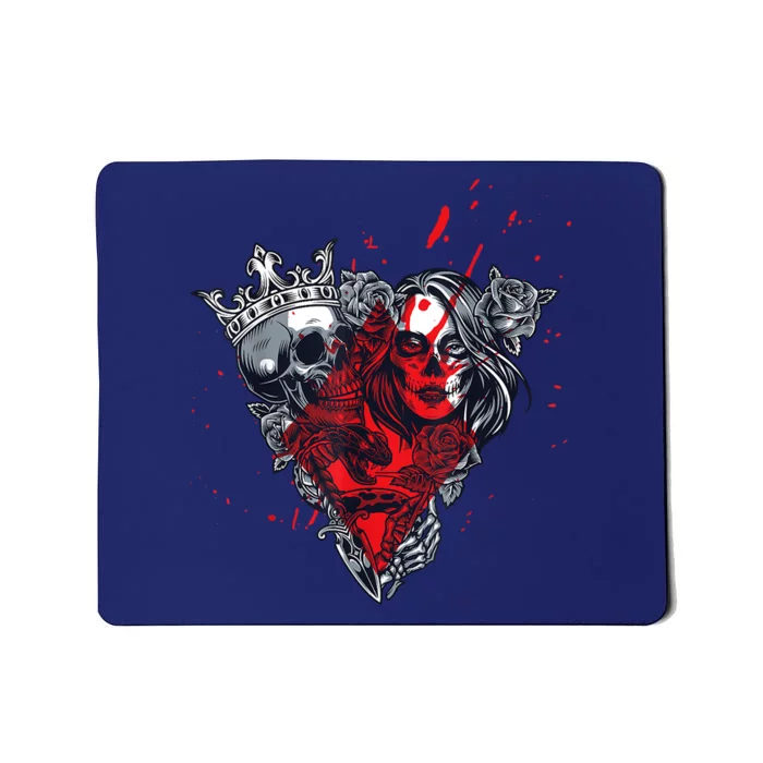 Skull King And Goth Catrina Queen Of Diamonds Couple Mousepad