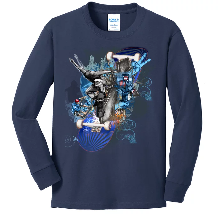 Skateboard Collage Kids Long Sleeve Shirt