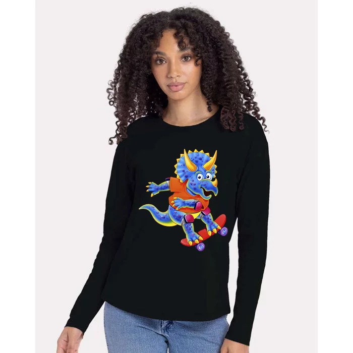 Skateboard Triceratops Womens Cotton Relaxed Long Sleeve T-Shirt