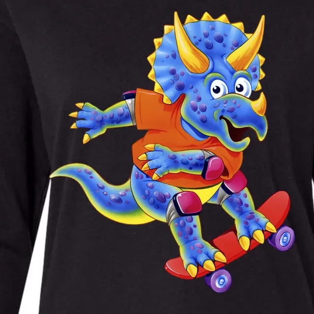 Skateboard Triceratops Womens Cotton Relaxed Long Sleeve T-Shirt