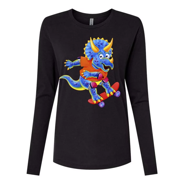 Skateboard Triceratops Womens Cotton Relaxed Long Sleeve T-Shirt