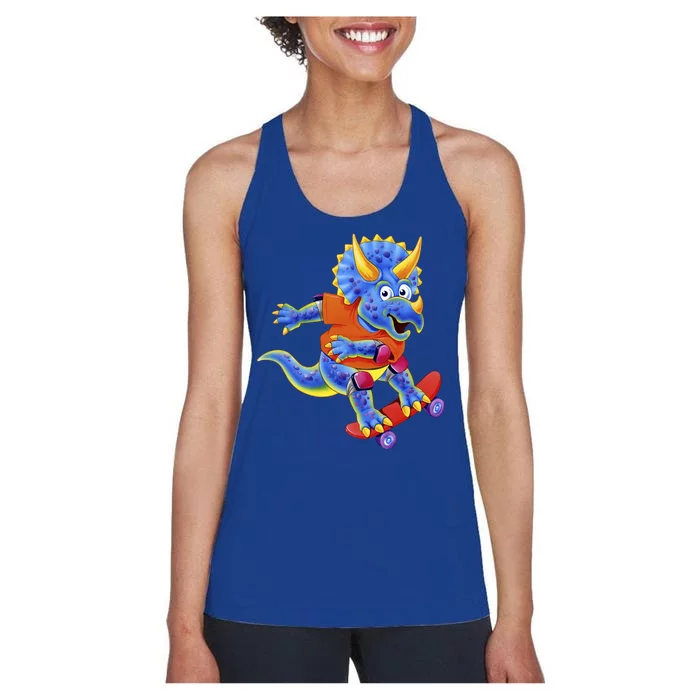 Skateboard Triceratops Women's Racerback Tank