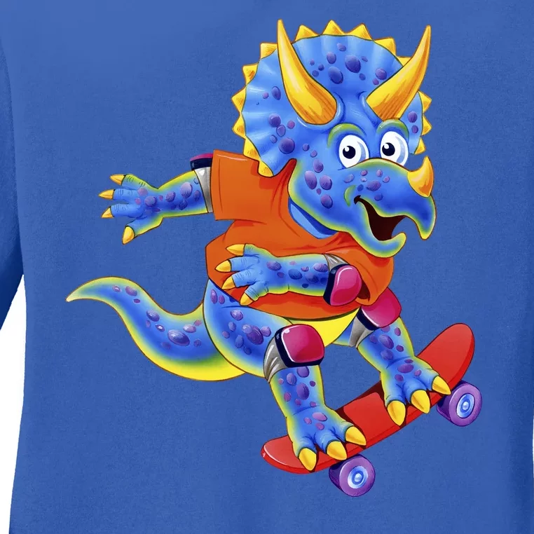 Skateboard Triceratops Ladies Long Sleeve Shirt