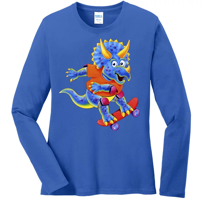 Skateboard Triceratops Ladies Long Sleeve Shirt