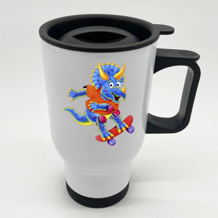 Skateboard Triceratops Front & Back Stainless Steel Travel Mug