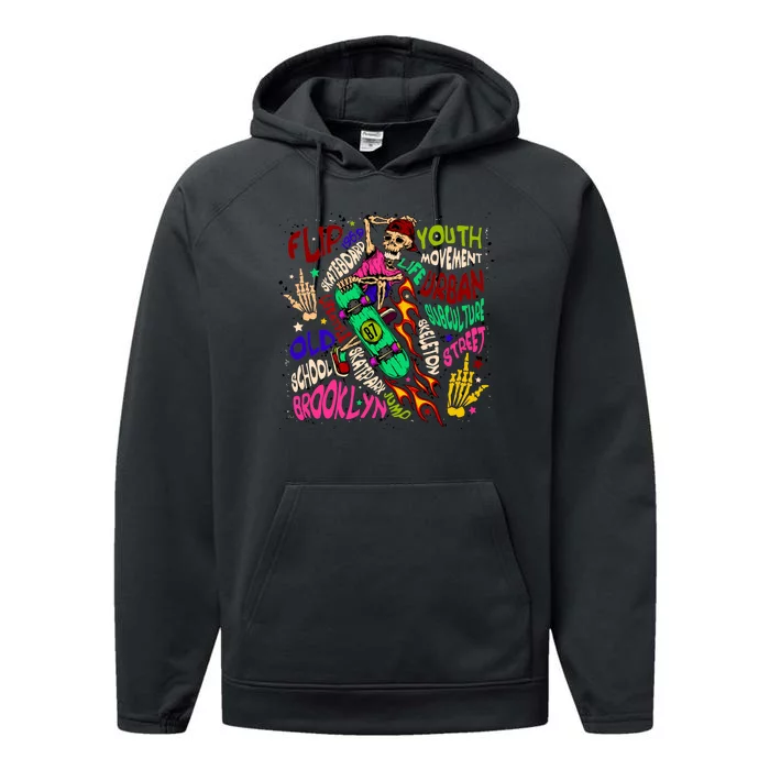 Skateboarding Skeleton Dude Performance Fleece Hoodie