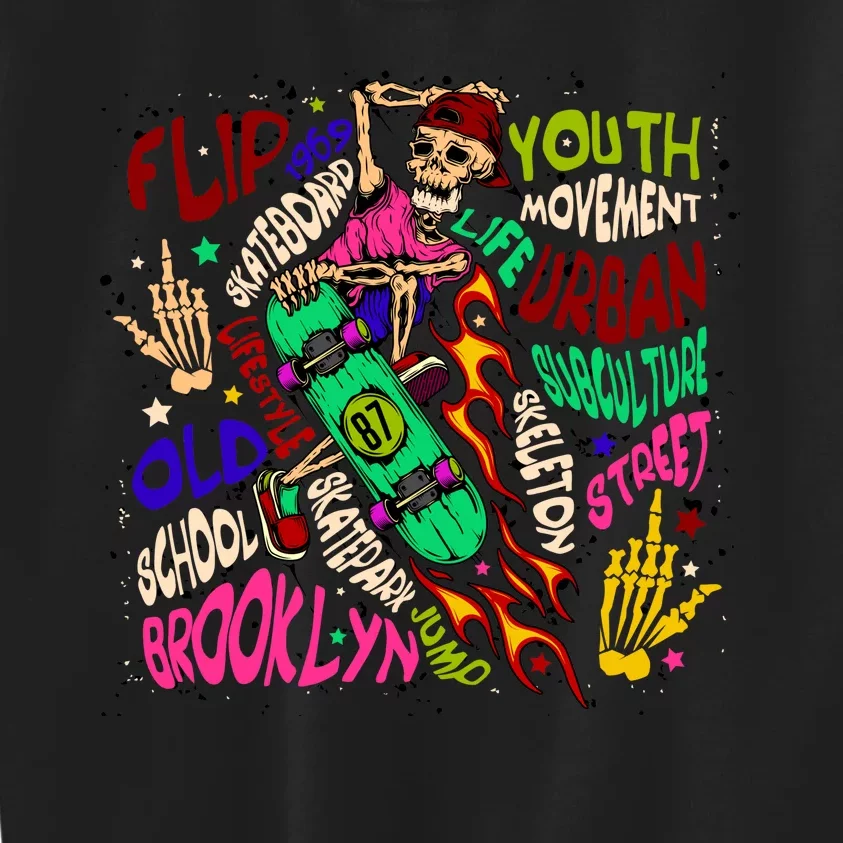 Skateboarding Skeleton Dude Kids Sweatshirt