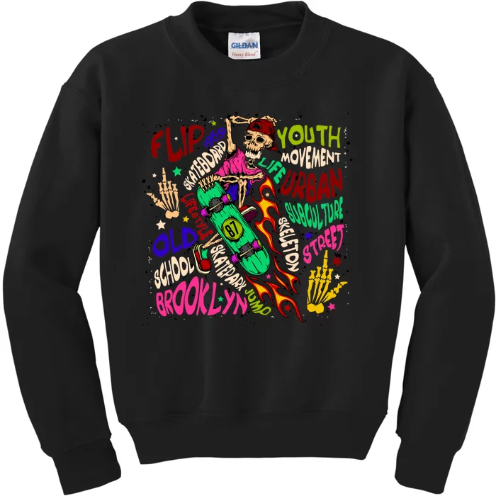 Skateboarding Skeleton Dude Kids Sweatshirt