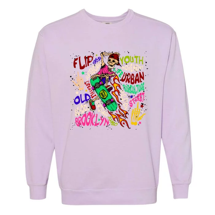 Skateboarding Skeleton Dude Garment-Dyed Sweatshirt