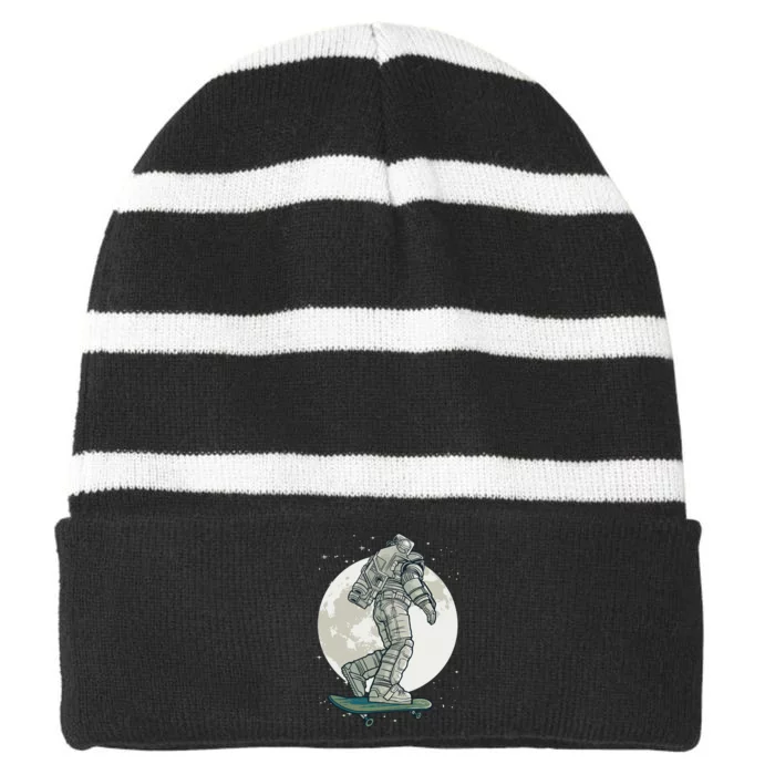 Skater Astronaut Moon Striped Beanie with Solid Band