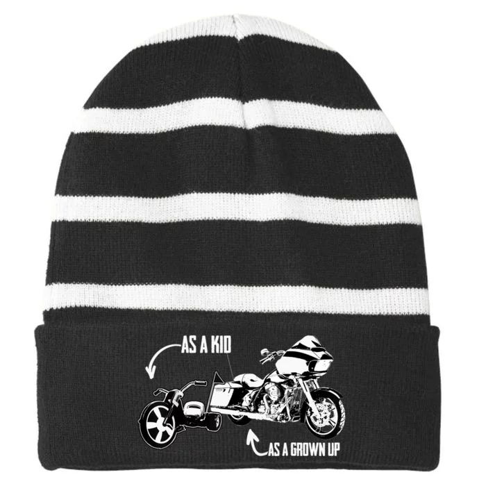 's Kid's Big Wheel Tricycle Road Glide Motorcycle Design Striped Beanie with Solid Band