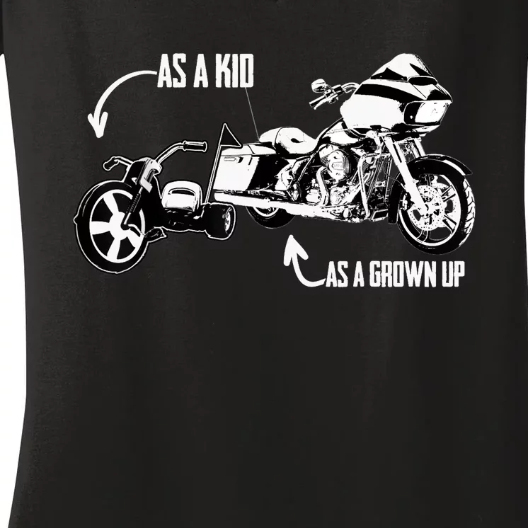 's Kid's Big Wheel Tricycle Road Glide Motorcycle Design Women's V-Neck T-Shirt