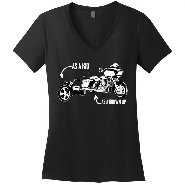 's Kid's Big Wheel Tricycle Road Glide Motorcycle Design Women's V-Neck T-Shirt