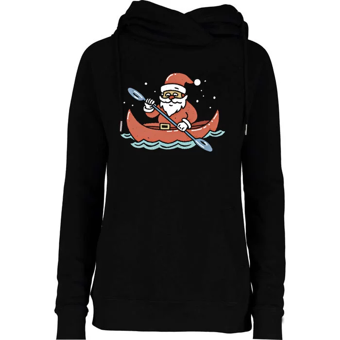 Santa Kayaking Christmas Kayak Great Gift Womens Funnel Neck Pullover Hood