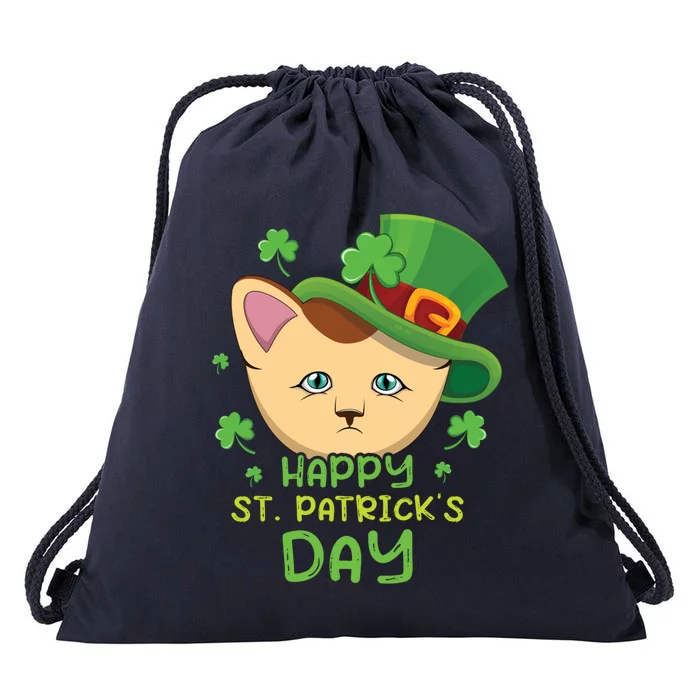 Shamrock Kawaii Cat Cute Cat Happy Saint Patrick Day Cute Gift Drawstring Bag