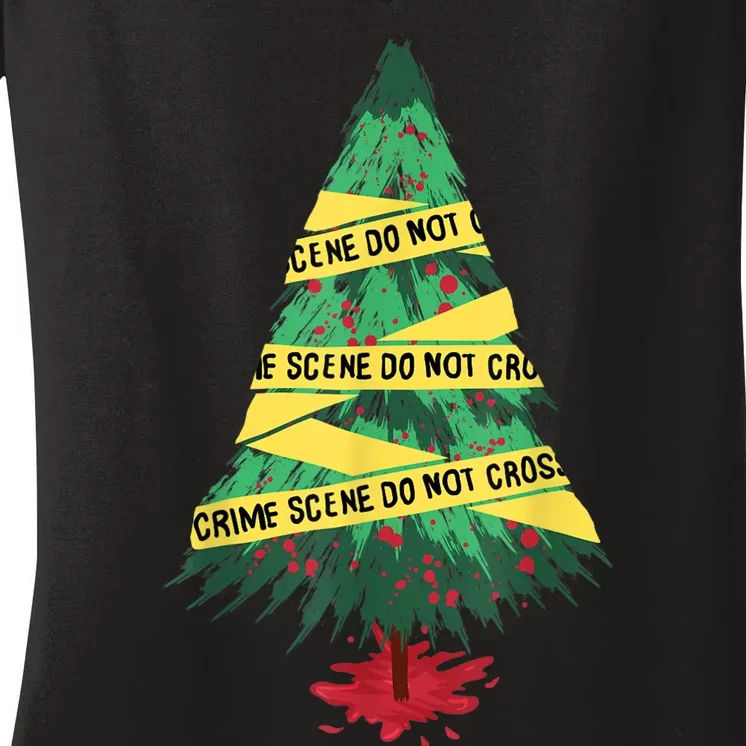 Serial Killer Christmas Tree Crime Scene True Crime Women's V-Neck T-Shirt