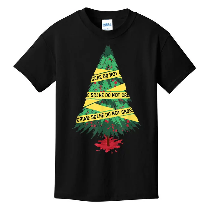 Serial Killer Christmas Tree Crime Scene True Crime Kids T-Shirt