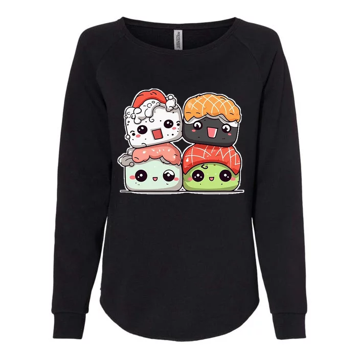 Smiling Kawaii Cartoon Sushi Womens California Wash Sweatshirt