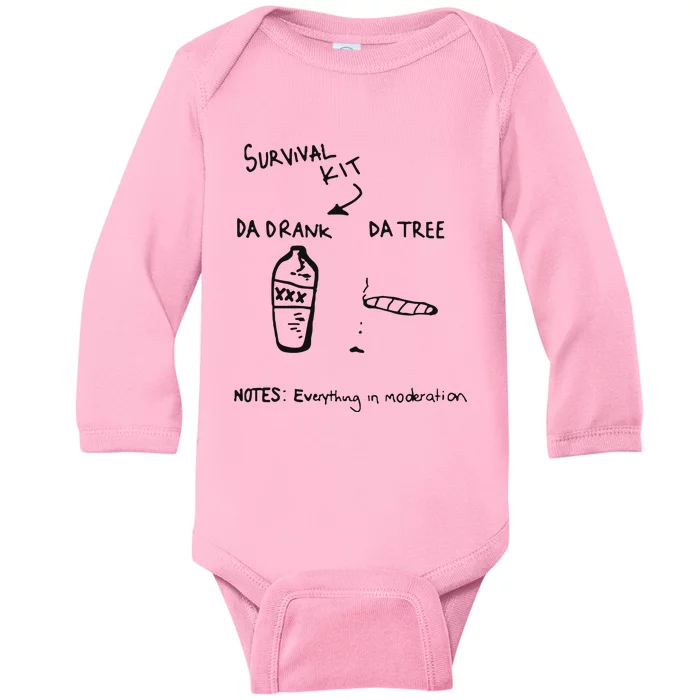 Survival Kit Da Drank Da Tree Notes Everything In Moderation Baby Long Sleeve Bodysuit