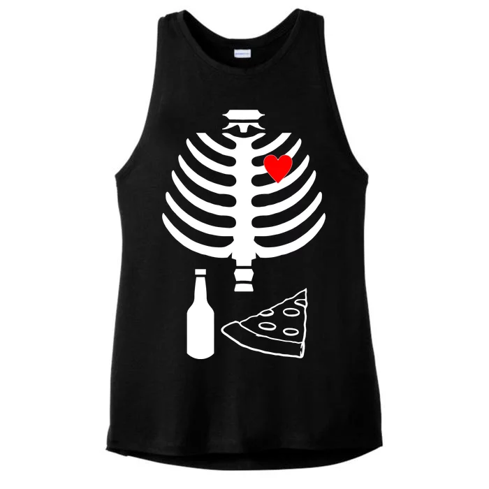 Skeleton Pizza Beer Rib cage Ladies Tri-Blend Wicking Tank