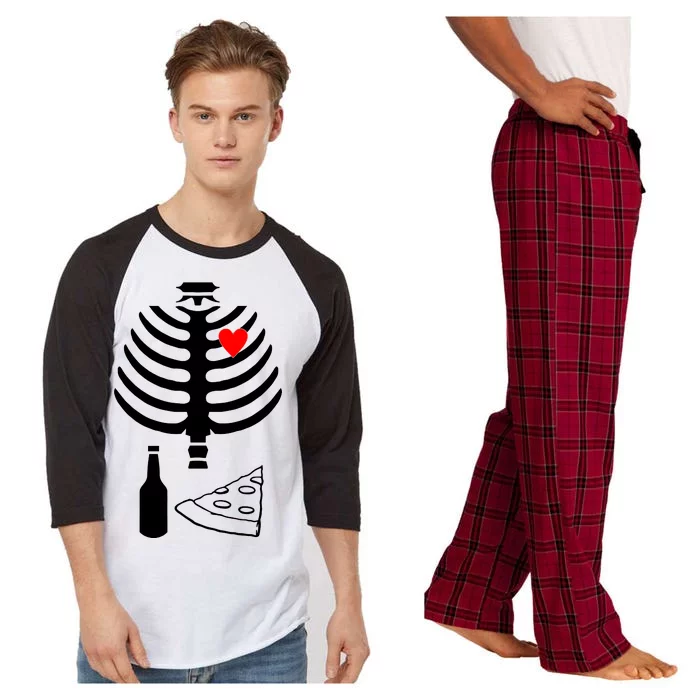 Skeleton Pizza Beer Rib cage Raglan Sleeve Pajama Set