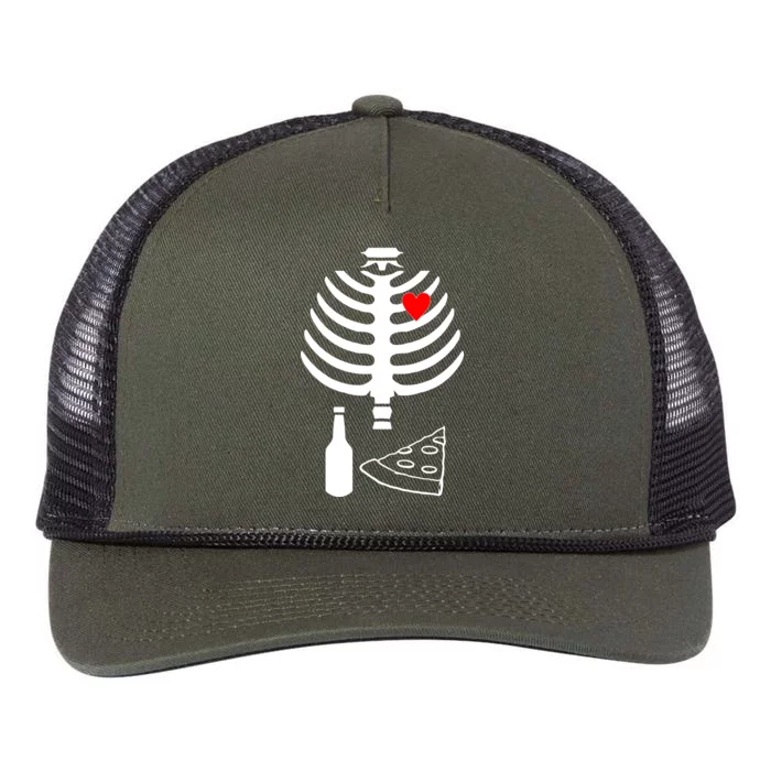 Skeleton Pizza Beer Rib cage Retro Rope Trucker Hat Cap