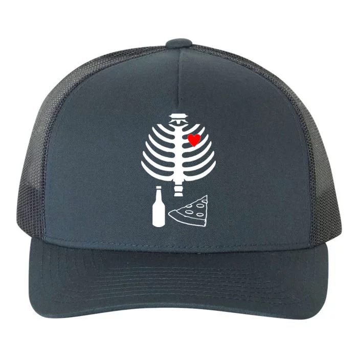 Skeleton Pizza Beer Rib cage Yupoong Adult 5-Panel Trucker Hat