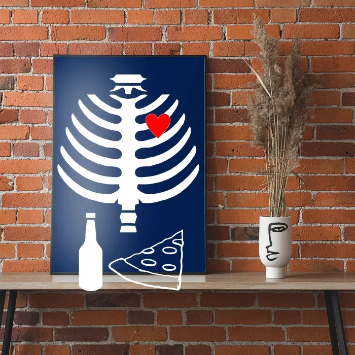 Skeleton Pizza Beer Rib cage Poster