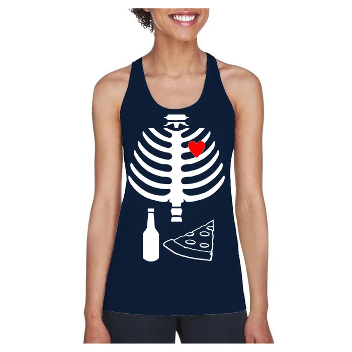 Skeleton Pizza Beer Rib cage Women's Racerback Tank