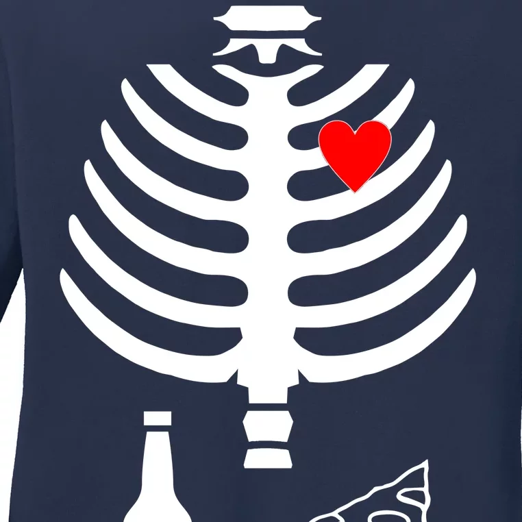 Skeleton Pizza Beer Rib cage Ladies Long Sleeve Shirt