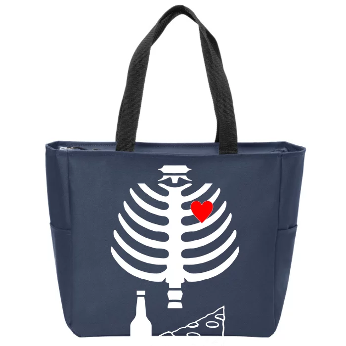 Skeleton Pizza Beer Rib cage Zip Tote Bag