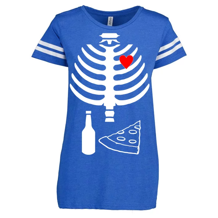 Skeleton Pizza Beer Rib cage Enza Ladies Jersey Football T-Shirt