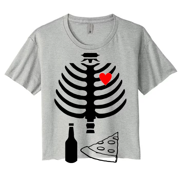 Skeleton Pizza Beer Rib cage Women's Crop Top Tee