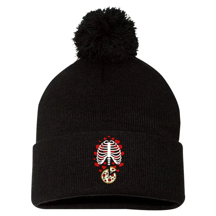 Skeleton Pizza Rib Cage X-Ray Pom Pom 12in Knit Beanie