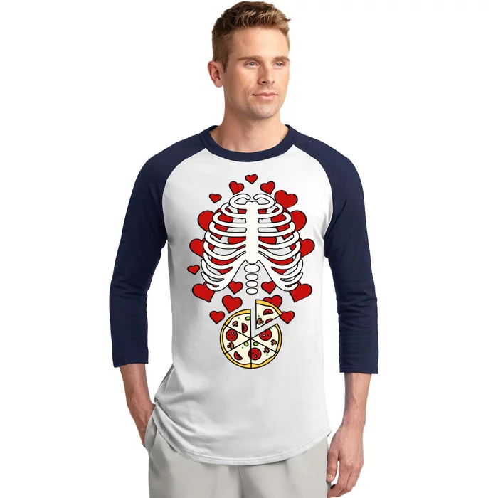 Skeleton Pizza Rib Cage X-Ray Baseball Sleeve Shirt