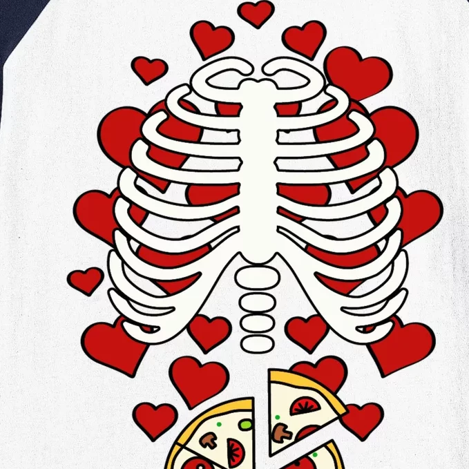 Skeleton Pizza Rib Cage X-Ray Baseball Sleeve Shirt