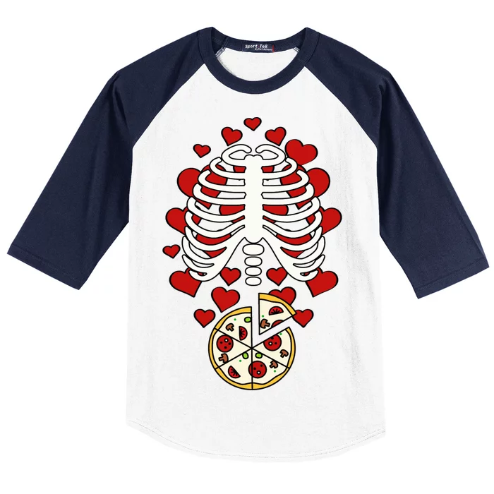 Skeleton Pizza Rib Cage X-Ray Baseball Sleeve Shirt