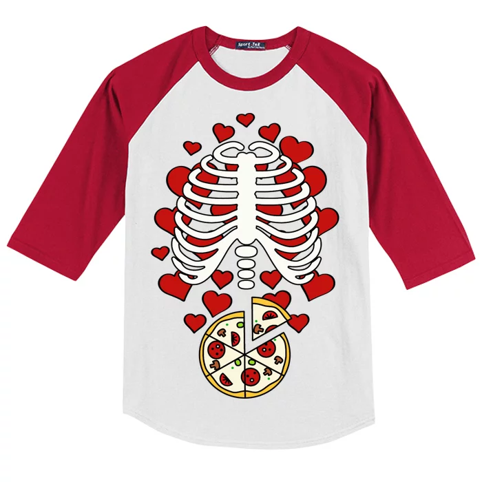 Skeleton Pizza Rib Cage X-Ray Kids Colorblock Raglan Jersey