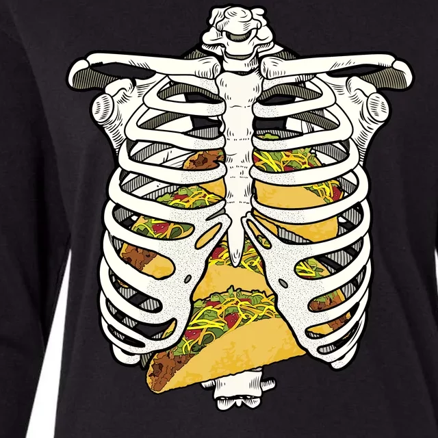 Skeleton Rib Cage Filled With Tacos Womens Cotton Relaxed Long Sleeve T-Shirt