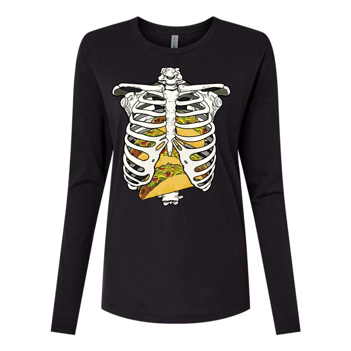 Skeleton Rib Cage Filled With Tacos Womens Cotton Relaxed Long Sleeve T-Shirt