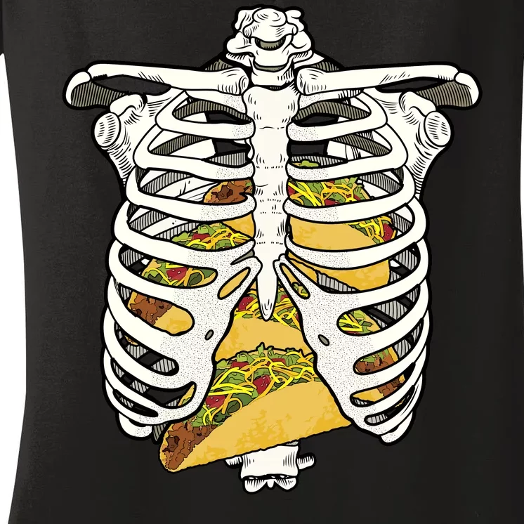 Skeleton Rib Cage Filled With Tacos Women's V-Neck T-Shirt