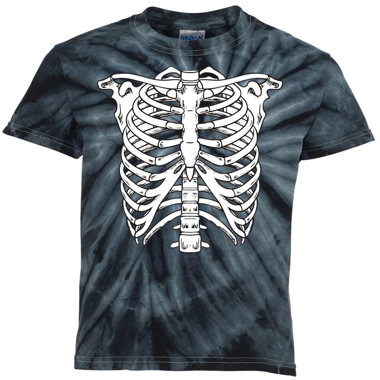 Skeleton Rib Cage Skull Chest Kids Tie-Dye T-Shirt