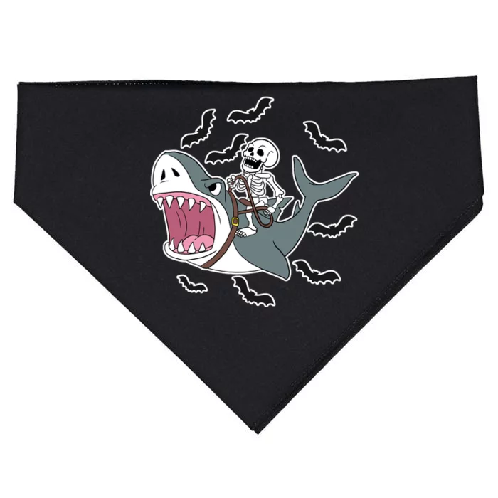 Skeleton Riding Shark Funny Halloween USA-Made Doggie Bandana